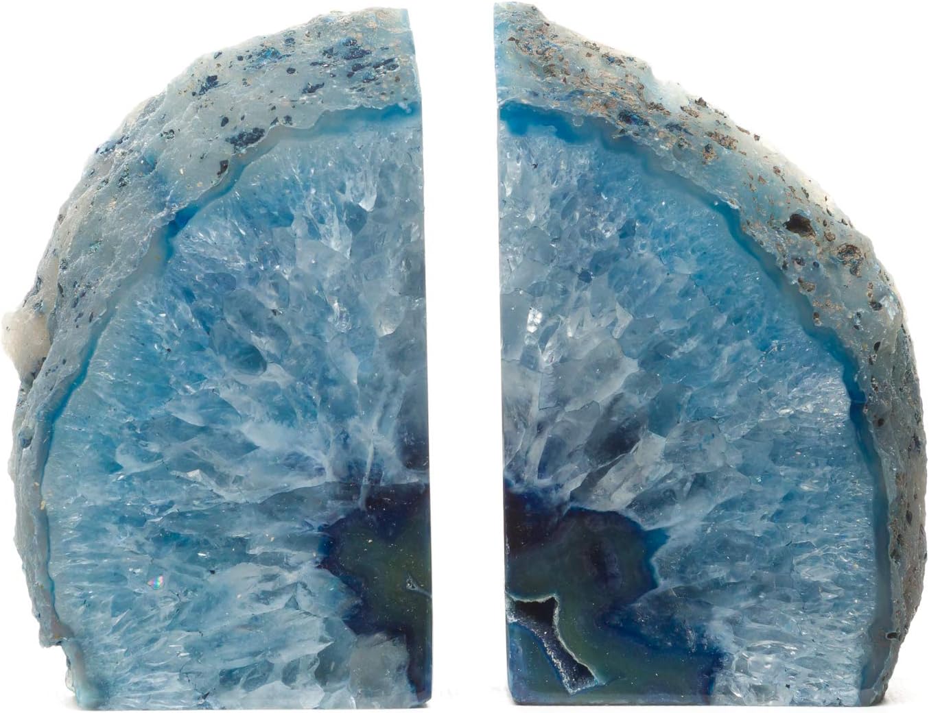 Agate Geode Bookends (Blue 2-3.5 lbs) Natural Stone Bookend for Holding Books, iPads, and Kindles