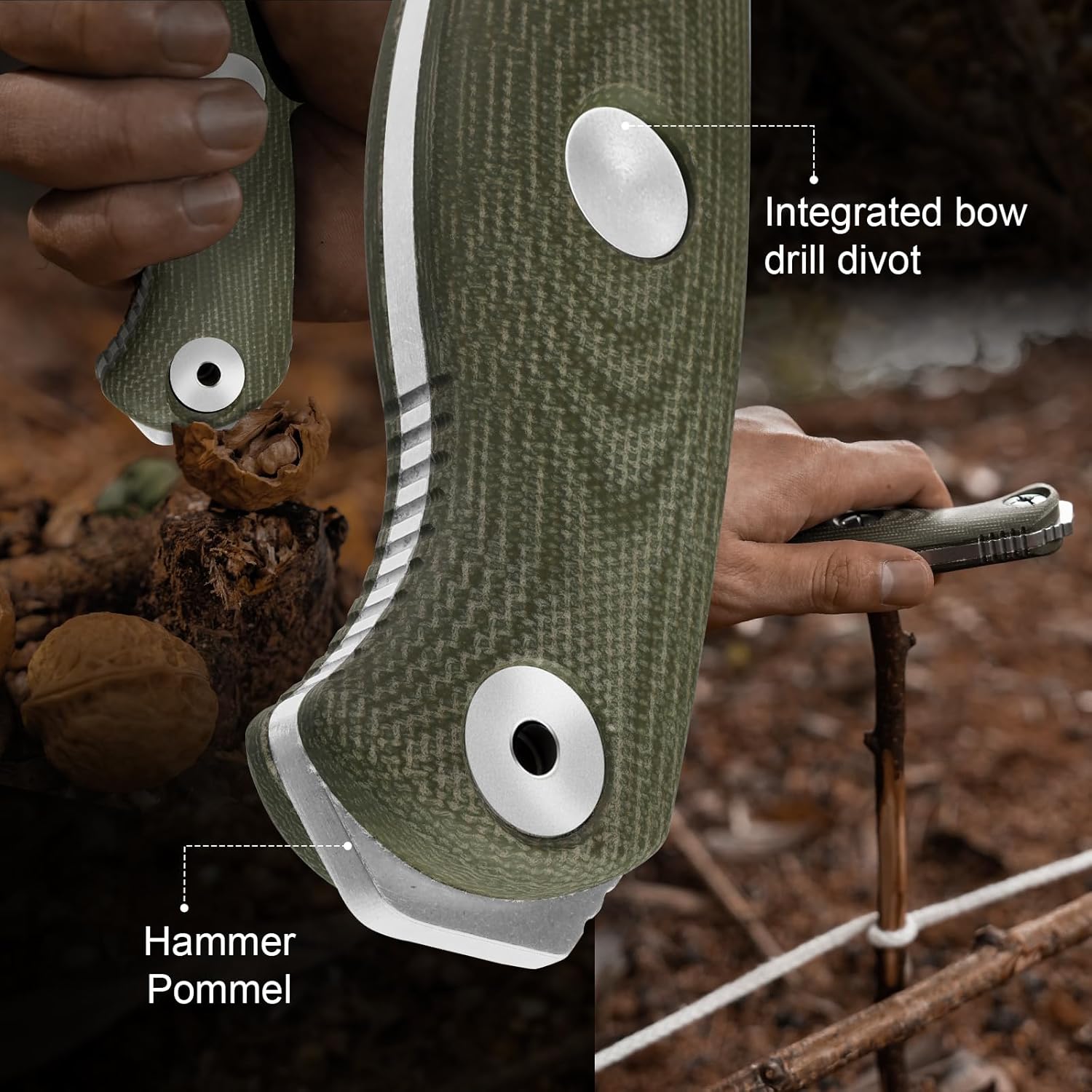 Kizer Drop Bear Fix 7 Fixed Blade Knife, 6.51" AEB-L Blade Hunting Knife with Green Micarta Handle & Hammer Pommel, Survival Knives with Sheath, Bushcraft Knives with Rotatable Clip, 1103A1 - Image 5