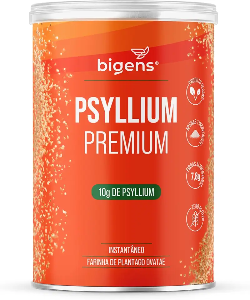 Psyllium Premium, Bigens, Fibra Solúvel, 100% Puro, Sem Aditivos, Vegano, Sem Glúten, 300g em Pó
