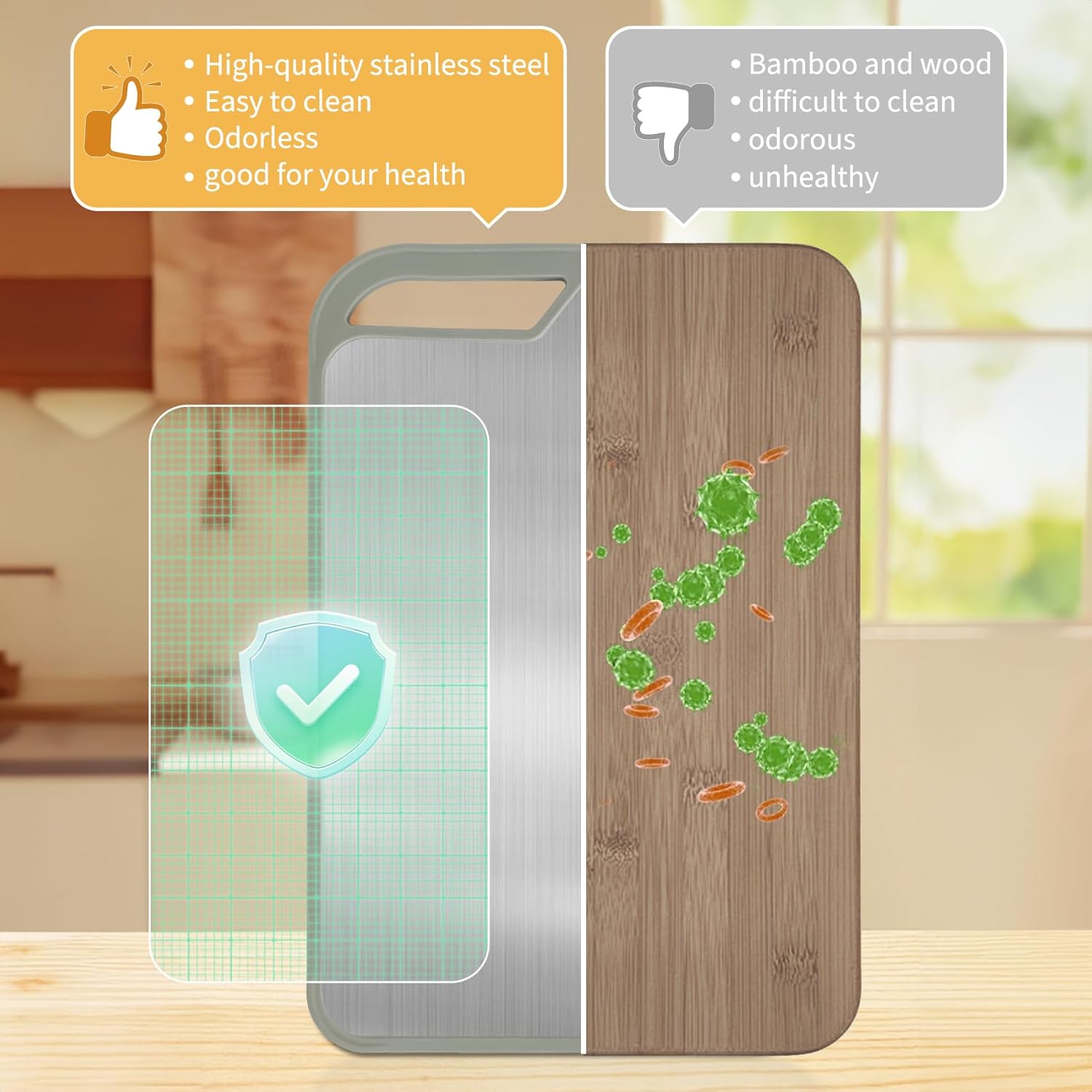 Cutting Board for Kitchen, Stainless Steel Cutting Board Easy to Clean,Double Sided Large Cutting Boards 15.7 X 10.6 inch,Dishwasher Safe