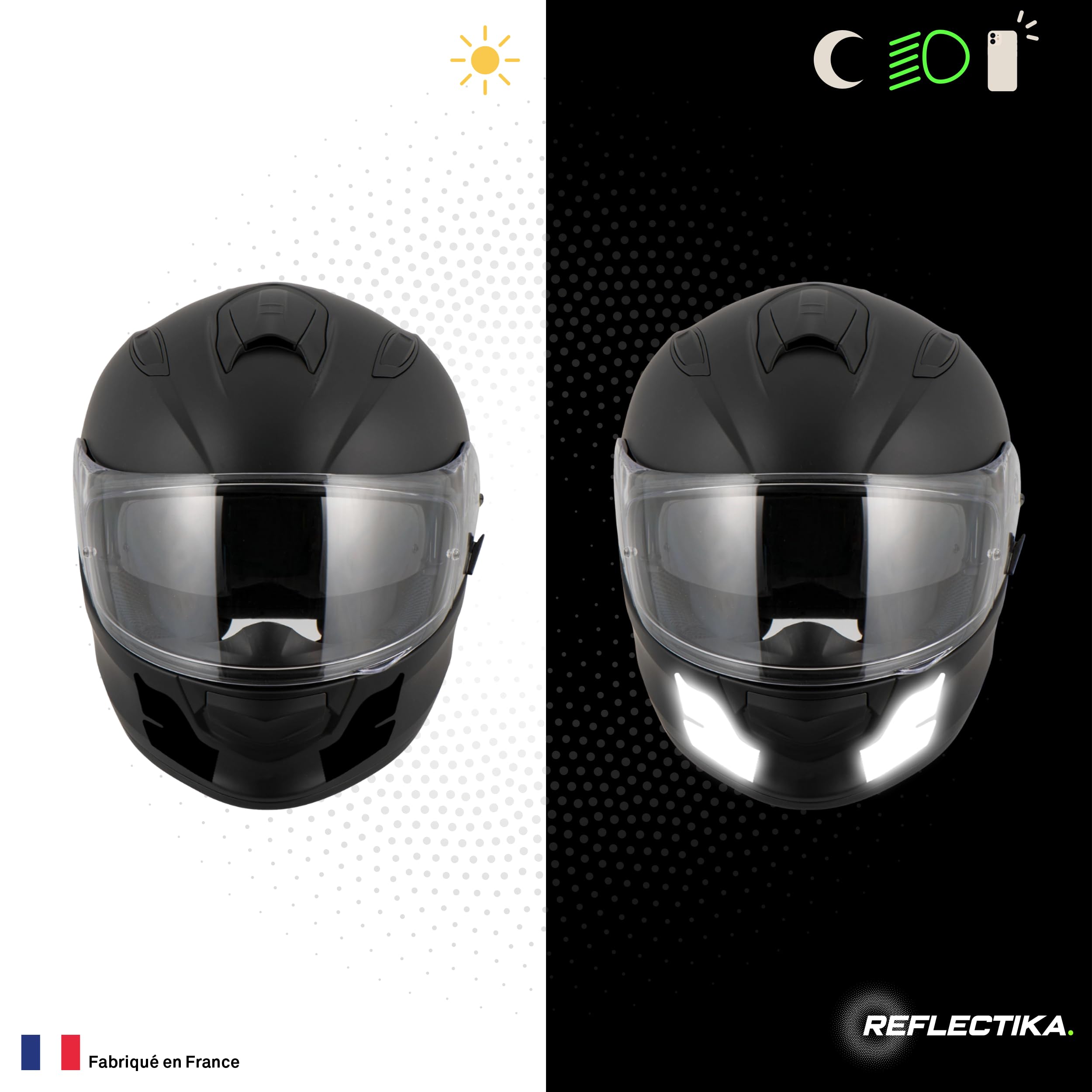 Kit Spécial Autocollants Stickers Réfléchissants pour Casque Moto Scorpion Kit Universel - Adhésif Noir de Signalisation Homologués Normes Française - Visibilité de Nuit - 4