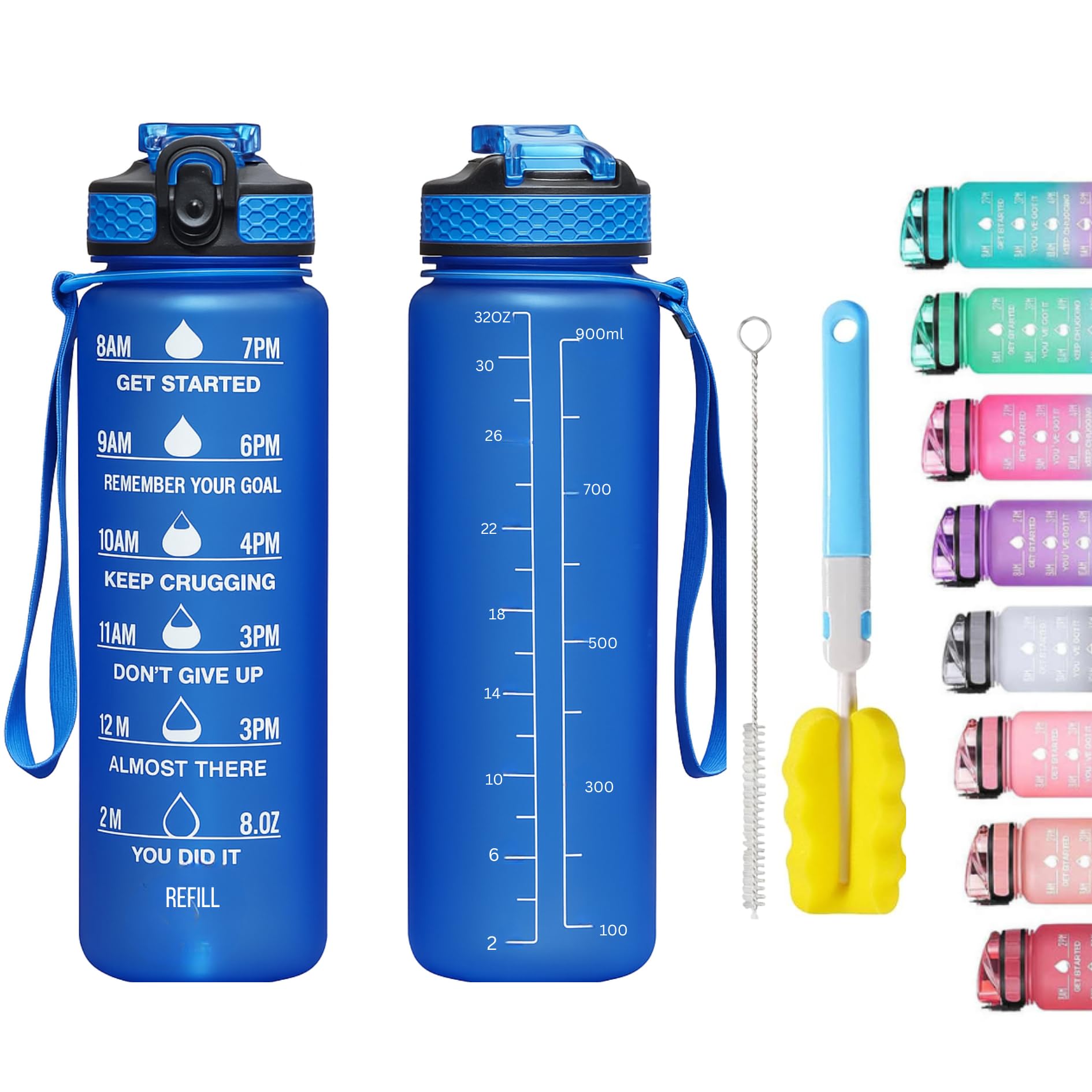 Apex.99 Motivational Water Bottle with Time Markers 1L / 32oz, BPA Free Tritan Leak Proof Gym Water Bottle with Measurements, Reusable Sports Bottle for Men & Women (black and white) โ image 1