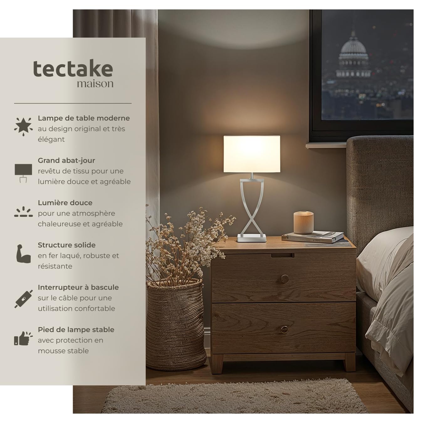 tectake® Lampe de table Moderne Lampe à poser salon Design avec abat jour pour table de chevet, salon, chambre, bureau, dressing, entrée, table d appoint, Decoration maison