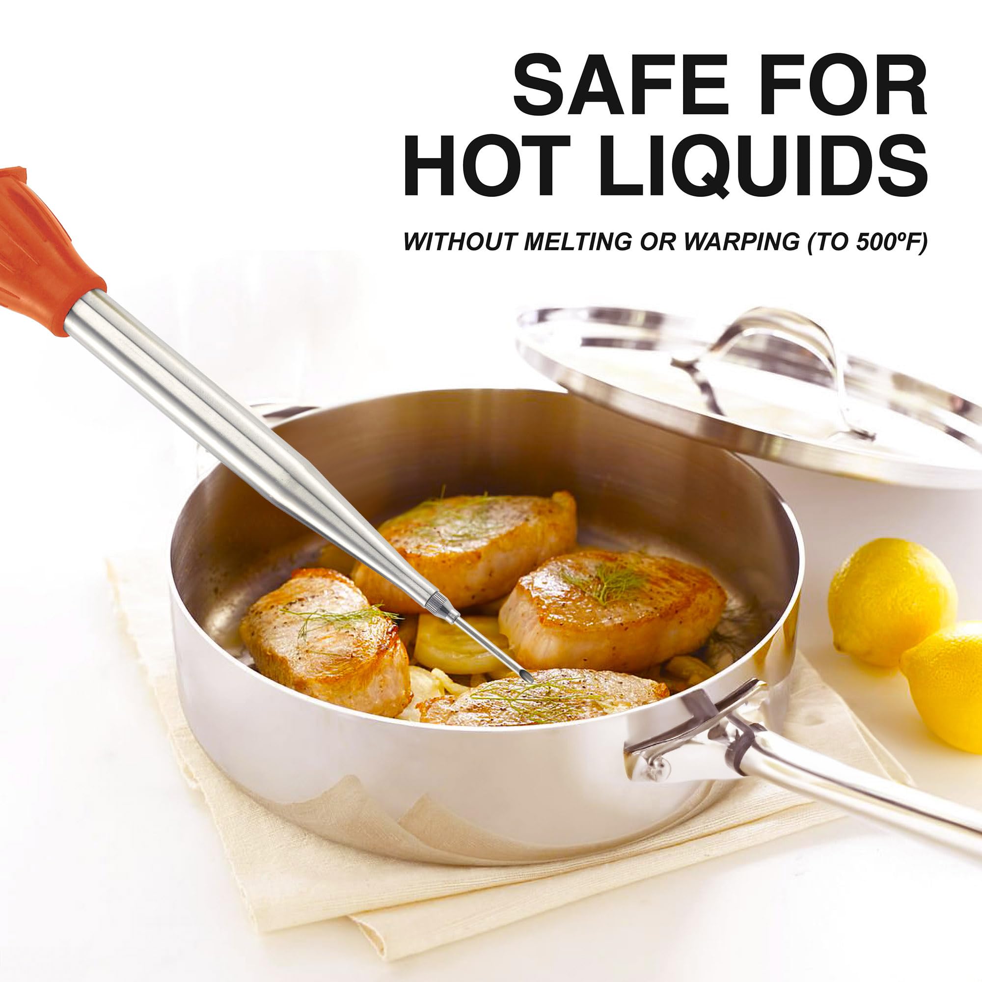 HIC Kitchen Aguja inyectora de pavo resistente al calor, acero inoxidable 18/8, silicona, 13 pulgadas, 2 onzas, juego de 2