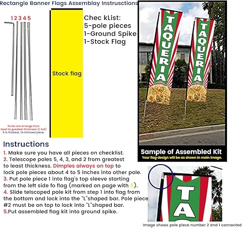 Miniatura 3 de Cobb Promo Taqueria Boomer - Bandera rectangular de plumas, llamativo cartel para negocios y marketing, juego completo con kit de poste de 15 pies y