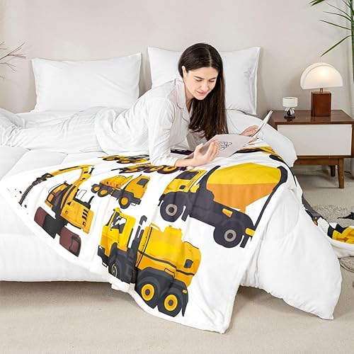 Miniatura 6 de Feelyou Manta de forro polar con diseño de coches de construcción para niños, para sofá, cama, diseño de excavadora de dibujos animados, manta de