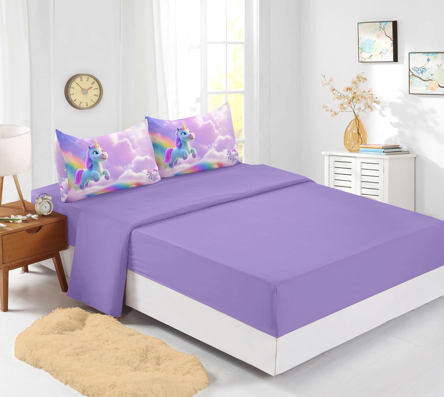 5PCS Unicorn Comforter Sets - Full, Rainbow & Pink Cute Bedding Sets for Girls - Kawaii Comforter Set with Sheets image 5