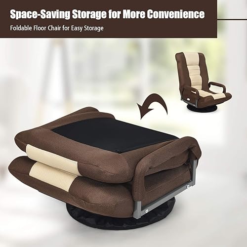 Miniatura 5 de Giantex Silla giratoria de 360 grados respaldo ajustable de 6 posiciones tela de malla marco de hierro resistente silla plegable y perezosa cómoda