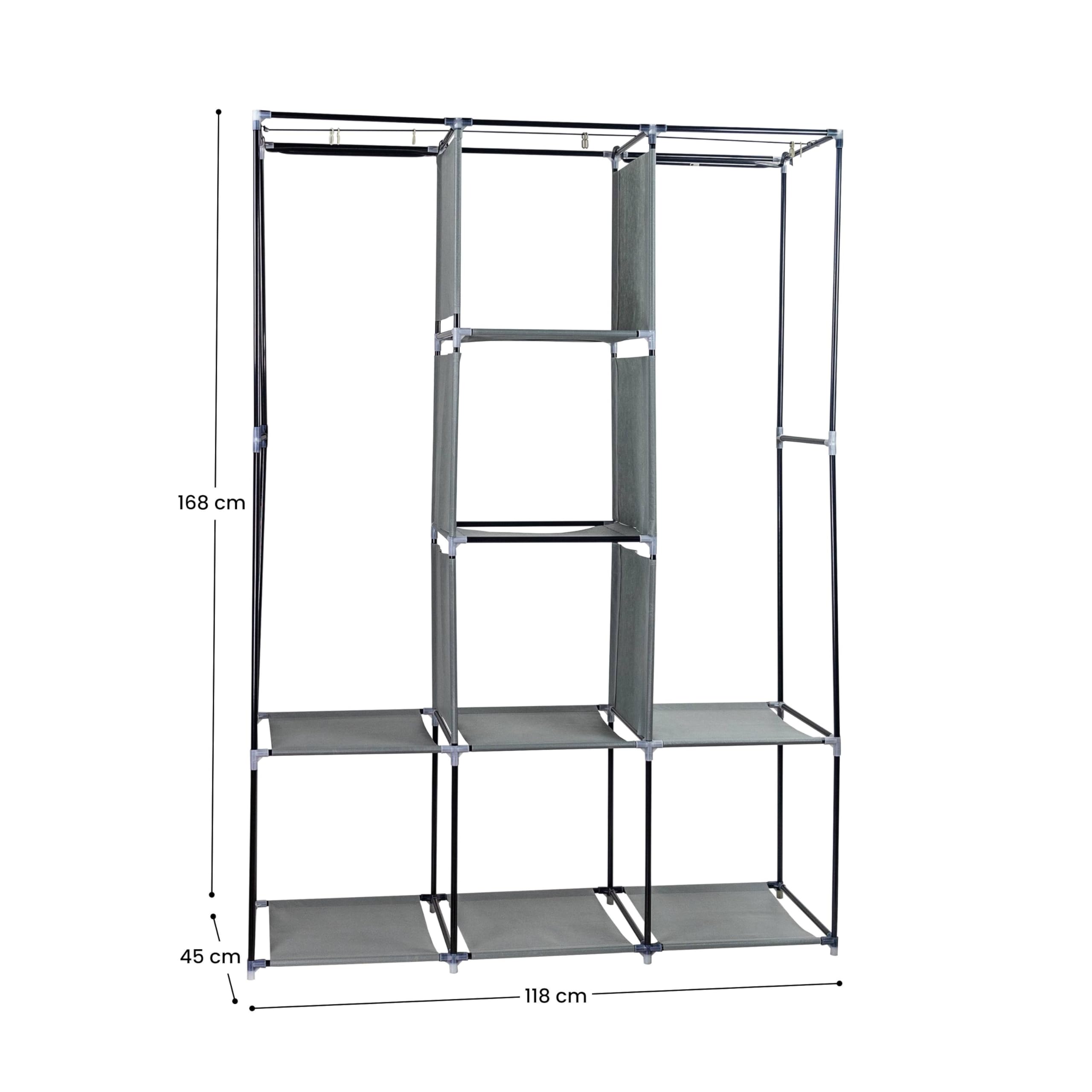 7H SEVEN HOUSE Armario Ropero de Tela Triple con Cortinas Correderas Blanco/Gris 118x45x169cm 7house
