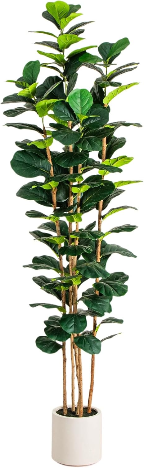 Nearly Natural 8ft Artificial Fiddle Leaf Tree in White Planter - Realistic Indoor Fake Tree