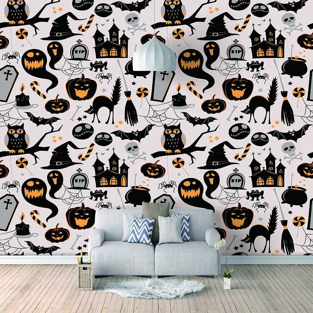 Toile geant poster 250x175 cm papier peint panoramique 3D Halloween noir auto-adhésif qualitatif