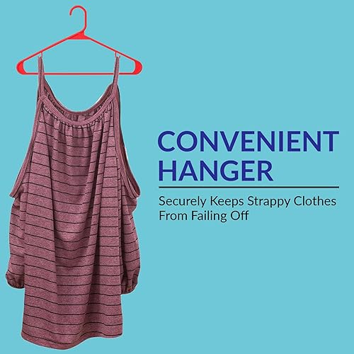 Miniatura 5 de ROYALE Paquete de 40 perchas de plástico rojas, colgador de ropa con ganchos, perchas de plástico resistentes que ahorran espacio, ideales para uso