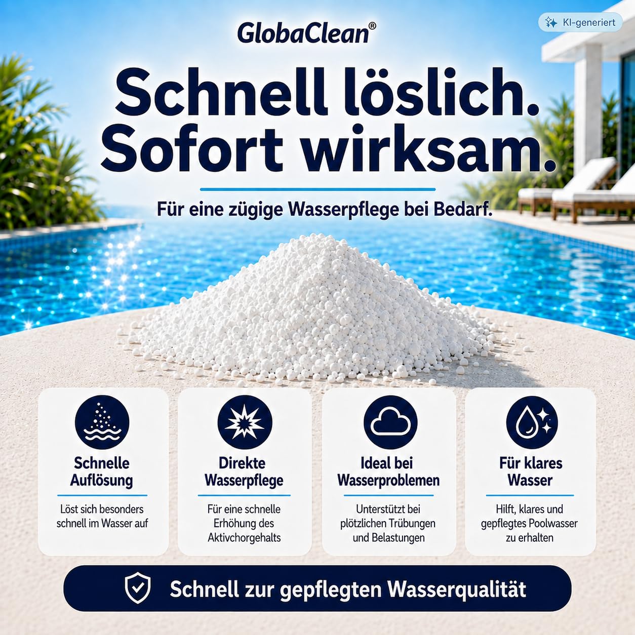 Chlorgranulat für Pool 5kg – Schnelllösliches Chlor Granulat mit 56% Aktivchlor – für Poolpflege, Schockchlorung & Stoßchlorung – gegen Algen & Bakterien