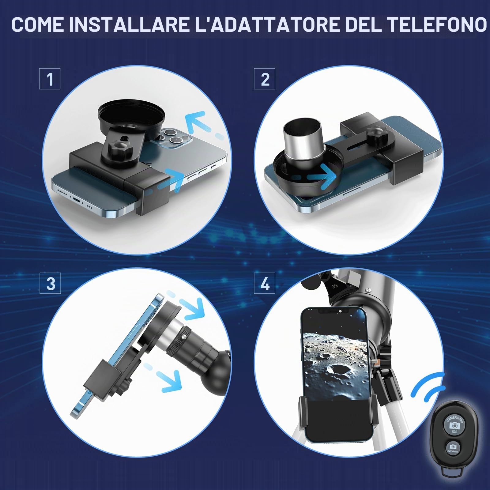Telescopio Astronomico per Adulti, 80 mm Apertura 800mm AZ Telescopi Rifrattori per Principianti, HD Telescopio Portatile con Regolabile Treppiede, borsa,Adattatore Telefonico