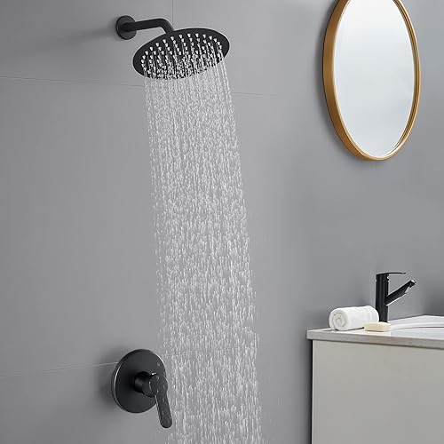Miniatura 2 de POPFLY Juego de grifo de ducha negro, sistema de ducha de lluvia de baño con cabezal de ducha de 8 pulgadas, kit de molduras de ducha de una sola