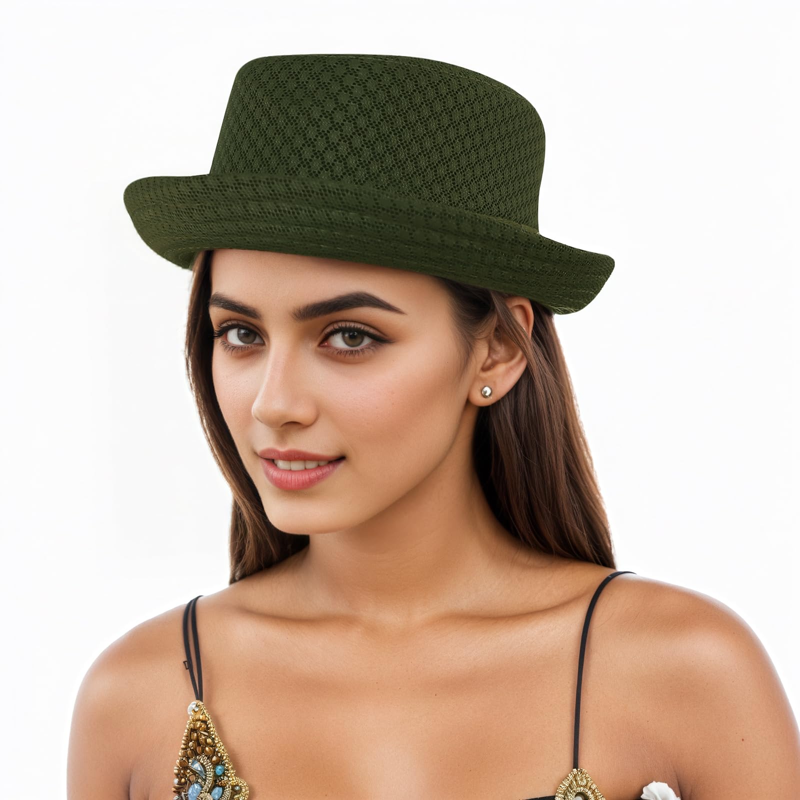 RUIXIA Chapeau Melon D'été Maille Respirant pour Homme Femme Chapeau Plat de Plage D'été Fedora Vintage pour La Plage Voyage Les Fêtes