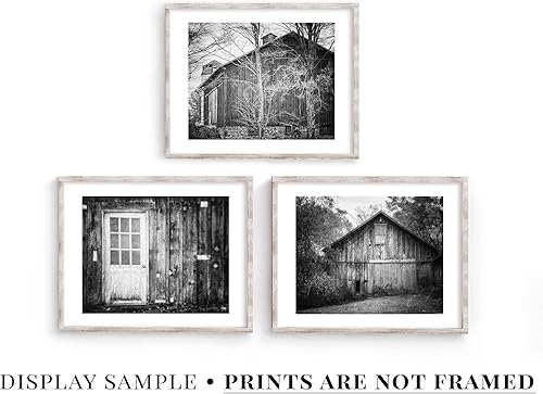 Miniatura 8 de Lisa Russo Fine Art - Juego de 3 impresiones pequeñas de arte rústico en blanco y negro para pared, sin marco, imágenes de paisaje de granero en