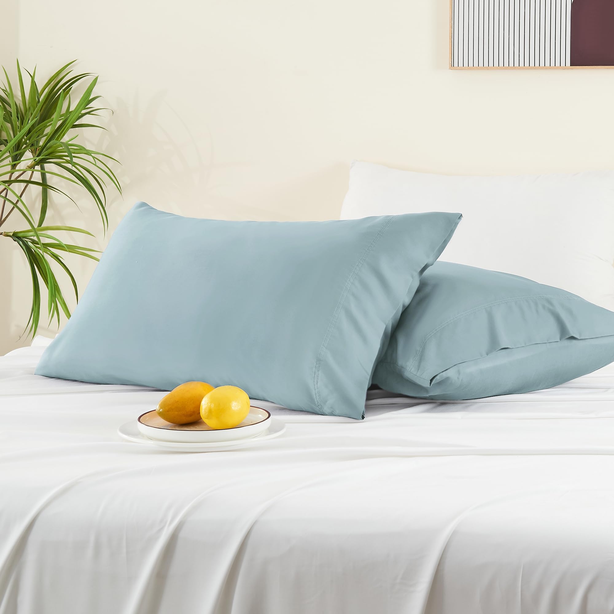 BEDELITE Pillow Cases Standard Size Set of 2, Rayon Derived from Bamboo, Cooling Pillow Cases for Hot Sleepers & Night Sweats, Breathable and Silky Soft Envelope Pillowcases(Haze Blue, 20"x26")
