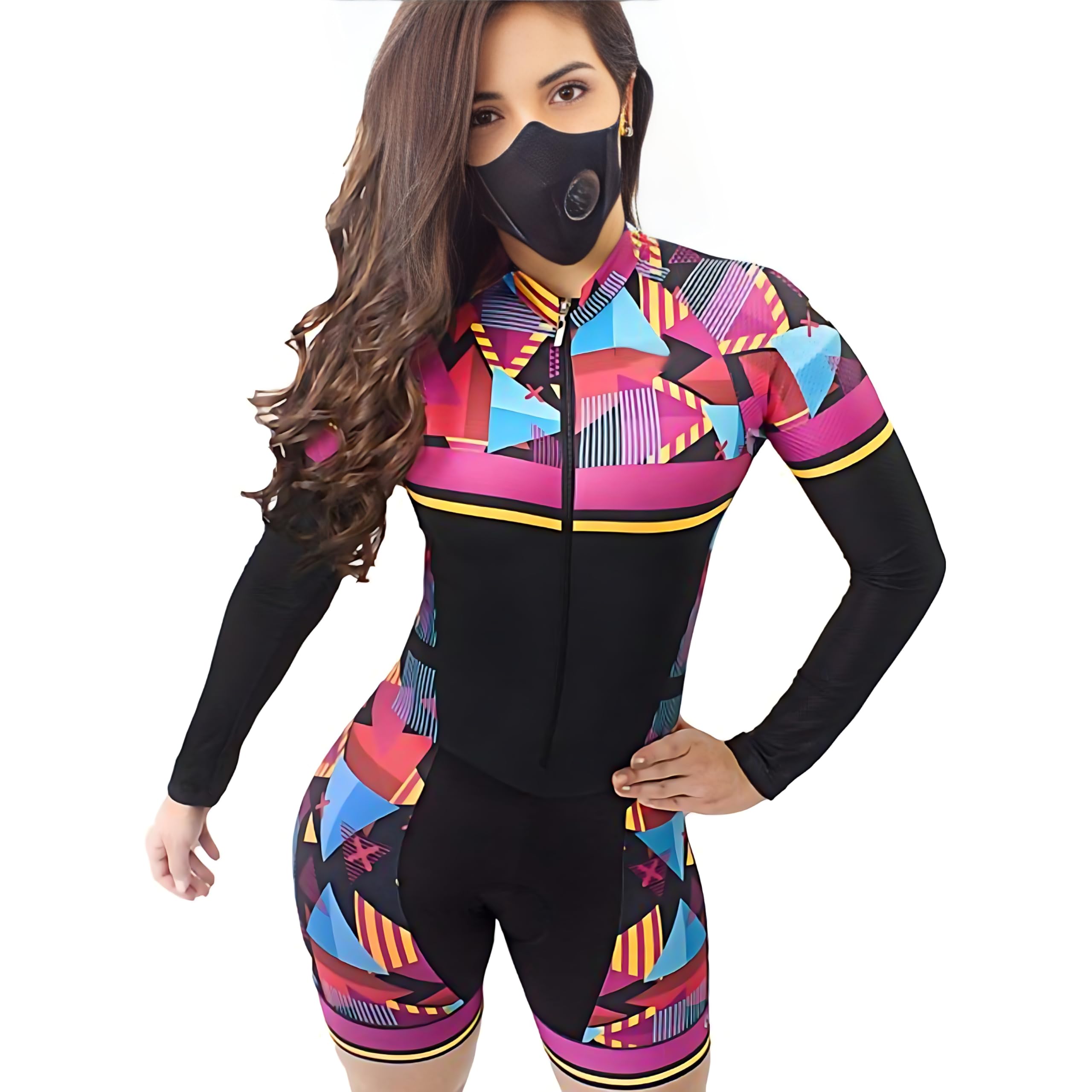 Tuta da triathlon da donna, a maniche lunghe, da ciclismo, tuta da triathlon, taglie XS-3XL, Multicolore 1., Small