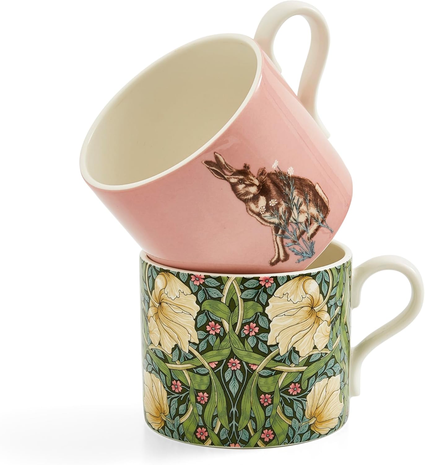 Spode Morris & Co 12oz Mugs, Set of 2 (Pimpernel & Forest Hare) - Microwave & Dishwasher Safe, Elegant Porcelain Drinkware for Coffee Bar or Giftable Home Kitchen Mug Set. Ideal for Coffee & Tea