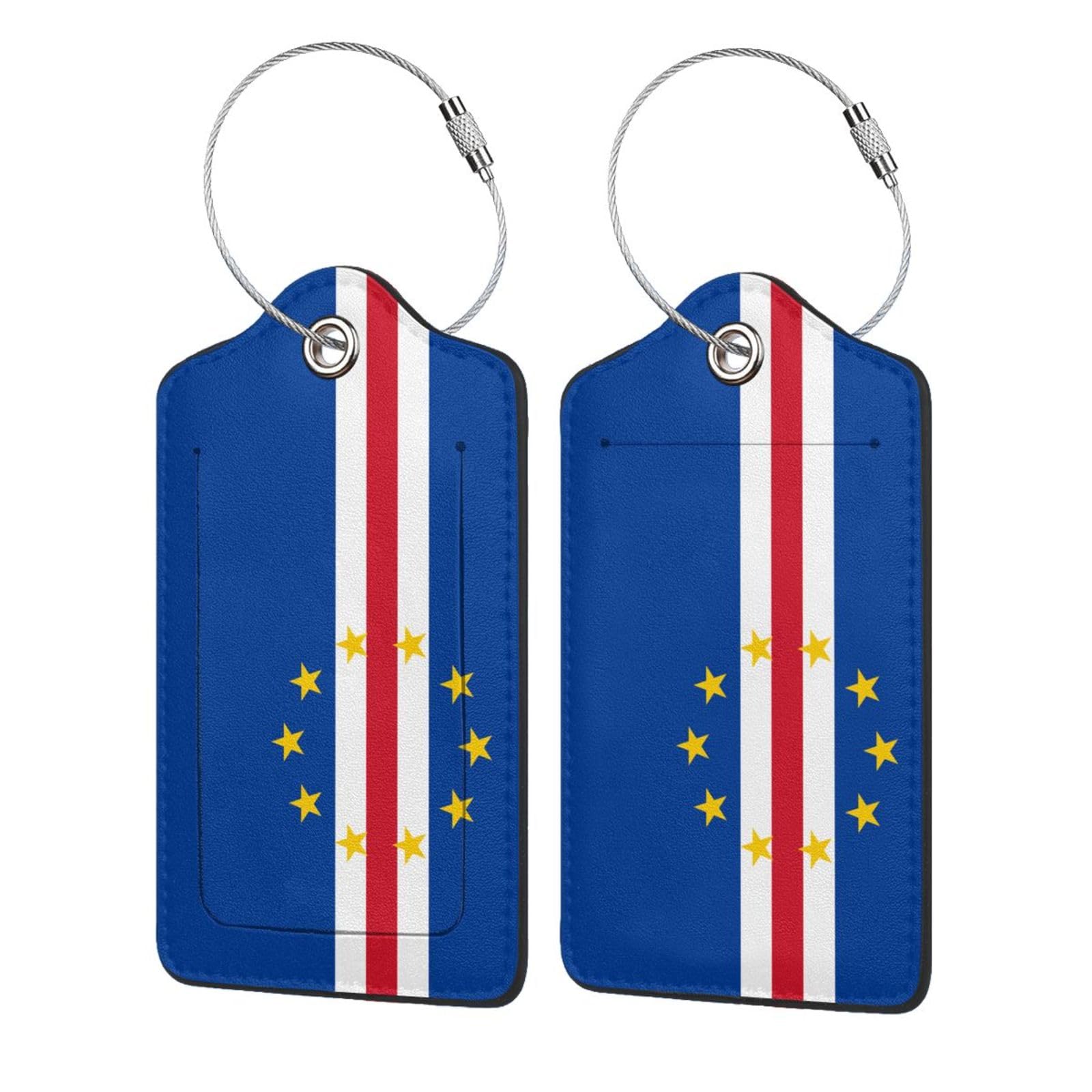 Cape-Verde Cape Verdean Flag Luggage Tag for Suitcases PU Leather Baggage Bag Backpack Tags Decor with Privacy ID Label Address Card Protection for Men Women Travel Gift 2 PCS