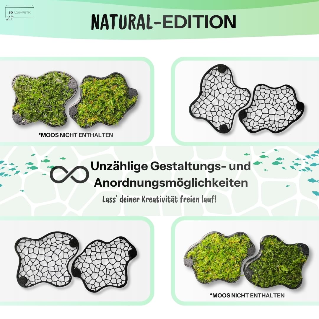 Generisch Mooswand 2er-Set Natural Edition - Aquarium Rückwand-Gitter zum Begrünen – Slim Design mit Saugnapf – für Moos & Aufsitzerpflanzen – Aquarium Pflanzen Zubehör (Saugnapf-Befestigung)