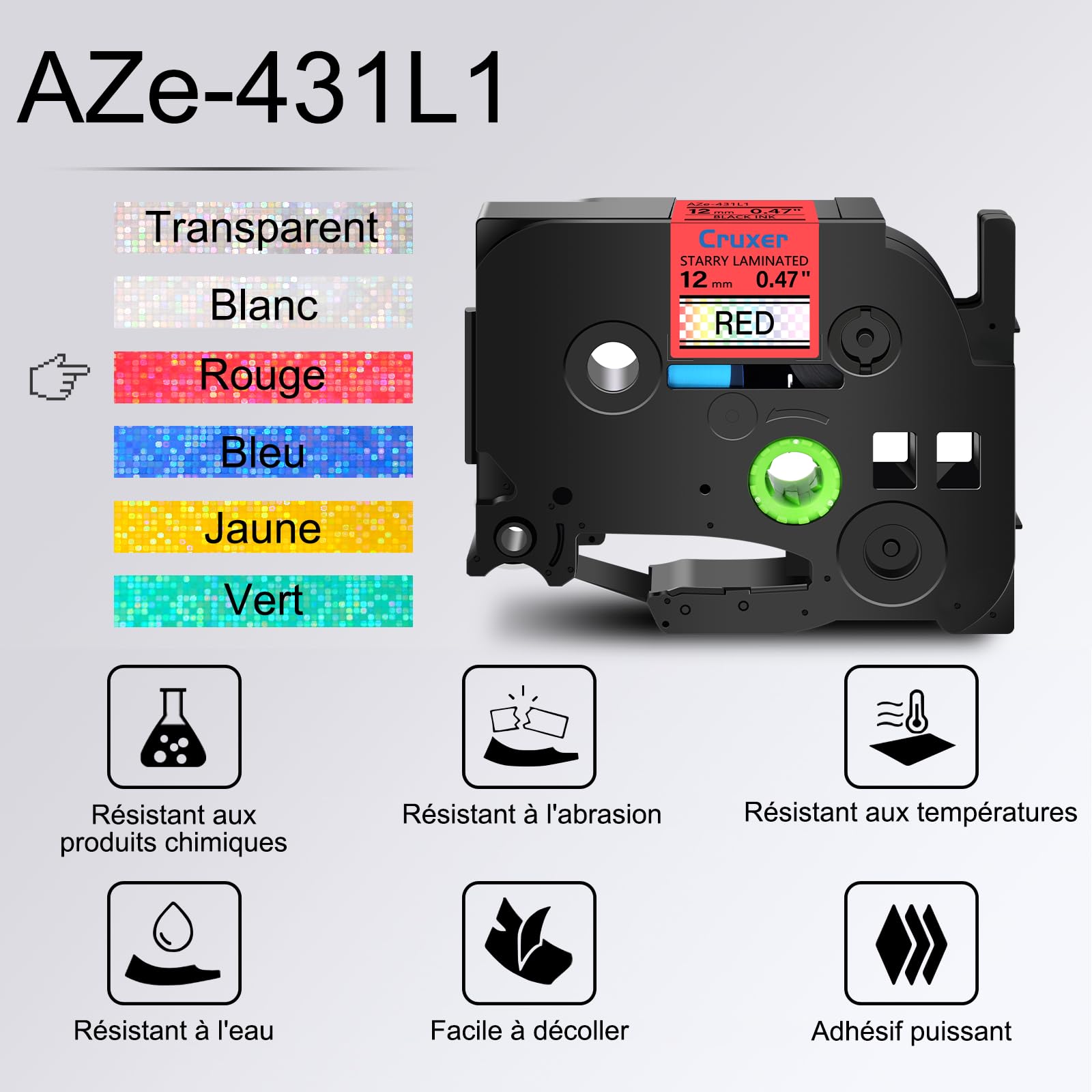 Cruxer Lot de 30 Ruban compatible P-touch TZe-431L1 Noir sur Rouge 12 mm
