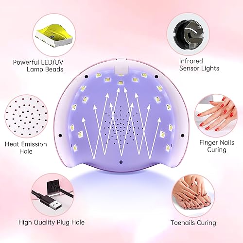 Miniatura 4 de CHRISTINE SHELLY Lámpara de uñas LED UV de 96 W, secadora de uñas, luz de esmalte de gel, 4 ajustes de temporizador, lámpara profesional de secado
