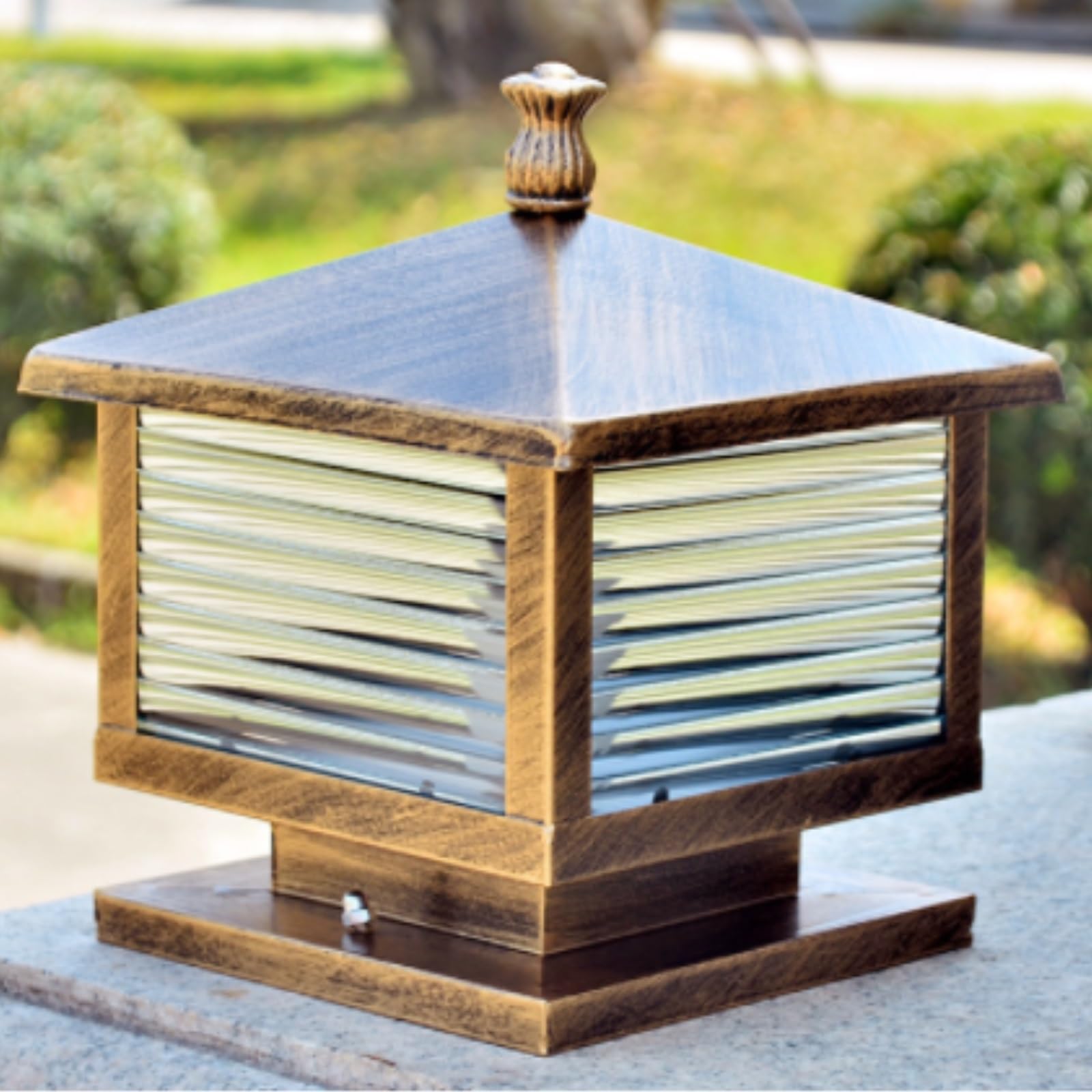 Farola Exterior Para Valla Lámpara De Poste De Exterior Vintage, Moderna Lámpara De Columna De Vidrio Y Hierro, Luces De Jardín, Luz De Columna Para Puerta De Villa Luz De Columna(25cm*25cm*27cm)