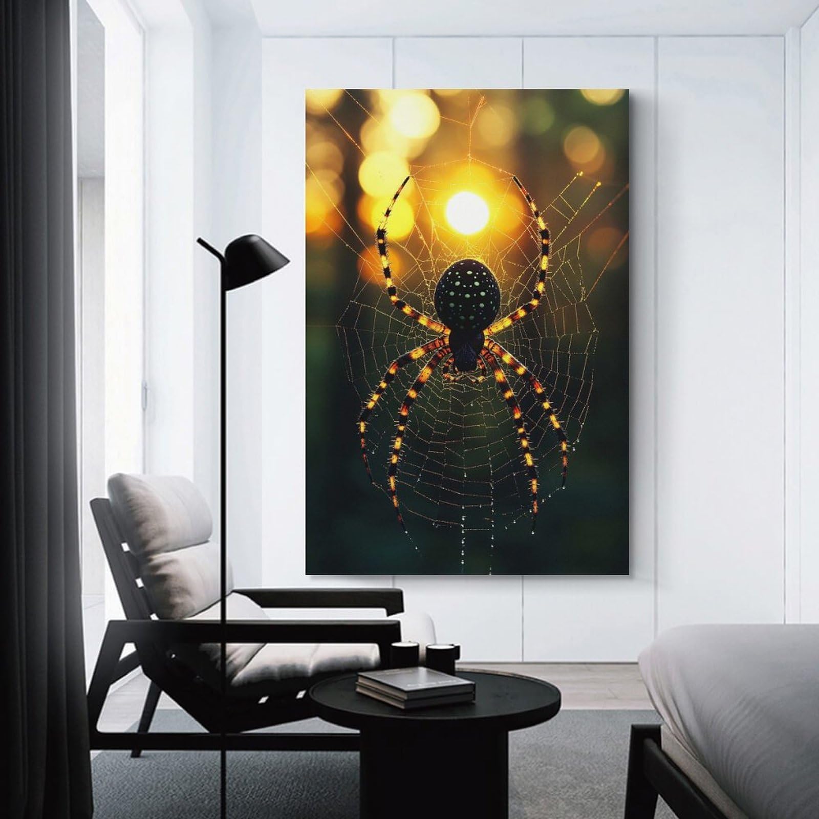 Junmoney Decorative Wall Artwork Spider on A Web at Sunset, 20x30inch(50x75cm), for Lounge, Bedroom Or Personal Spaces, Thoughtful Wall Decor for Art Lovers