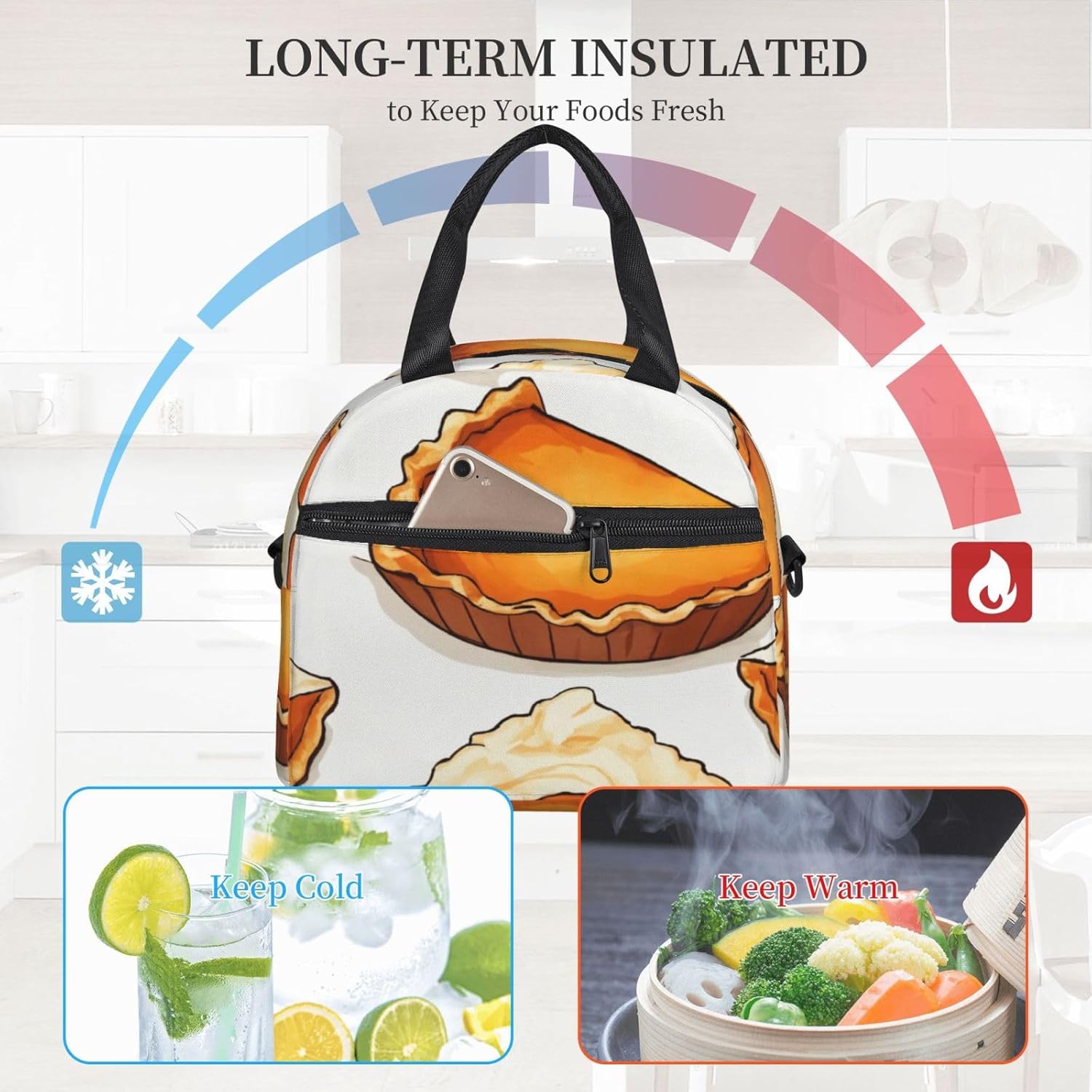 food print Print Reusable Lunch Bag Insulated Lunch Boxes for Office Work Picnic Tote Bag Adjustable