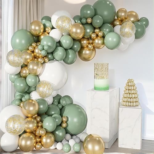 Miniatura 7 de PartyWoo Kit de arco de globos verde salvia, guirnalda de 152 piezas de diferentes tamaños de 18, 12, 10, 5 pulgadas, globos bohemios de confeti