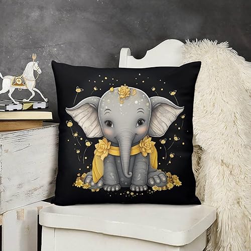 Fundas de cojín cuadradas suaves de elefante amarillo y gris de 16 x 16 pulgadas, cojines decorativos para sala para el hogar, sofá, patio,