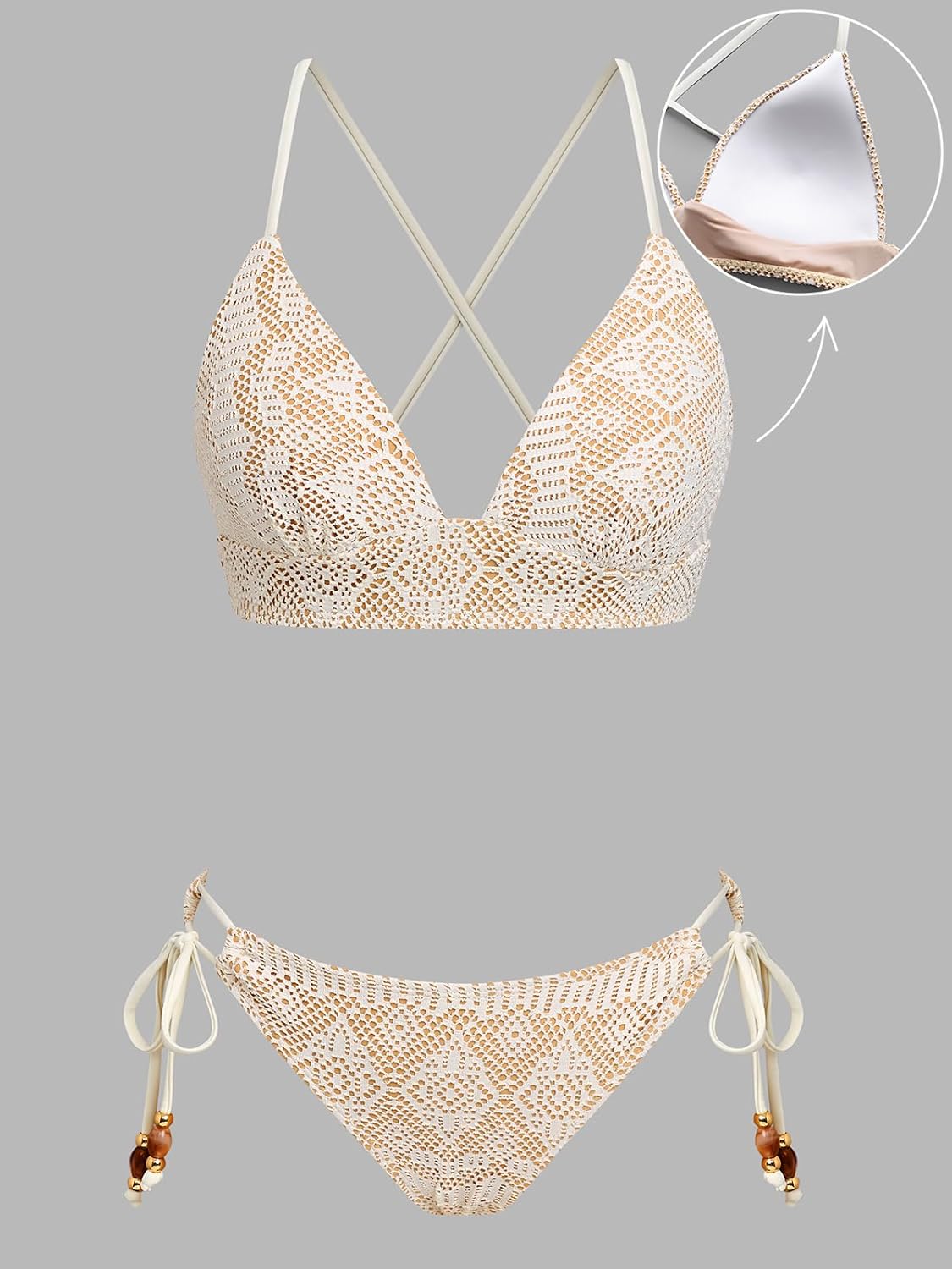 CUPSHE Women's Bikini Sets Two Piece Swimsuit Mid Rise Bathing Suit Molded Cups Crossback Tie Textured