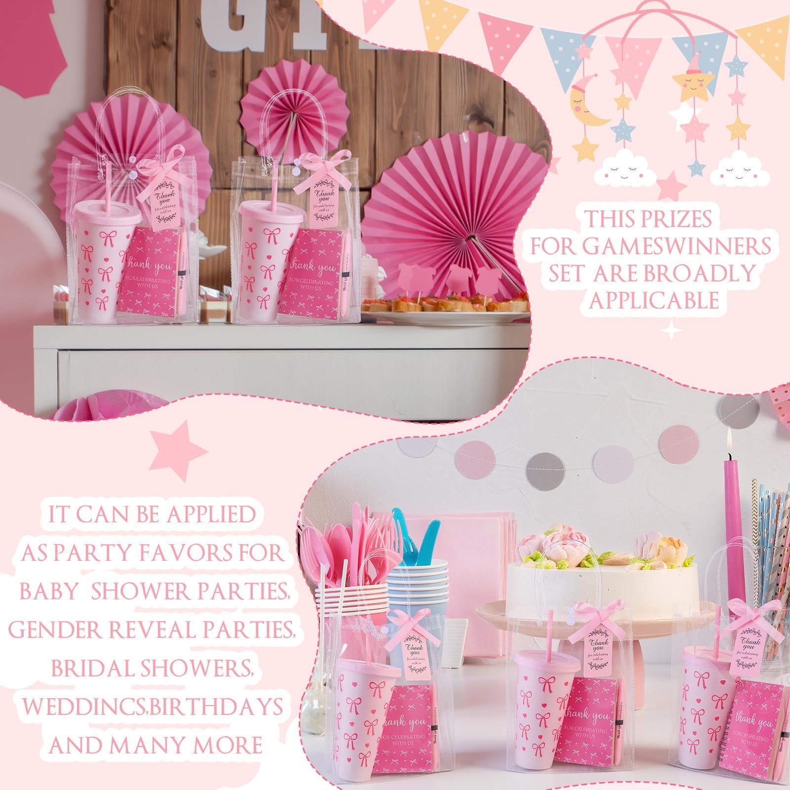 30 Stück Gastgeschenke für Babypartys für Gäste, wiederverwendbare Becher mit Deckel, Strohhalm, Dankeschön, Geschenk, Notizbuch, Kugelschreiber, Grußkarte, Tasche, Babyparty, Spielpreise, Spieler
