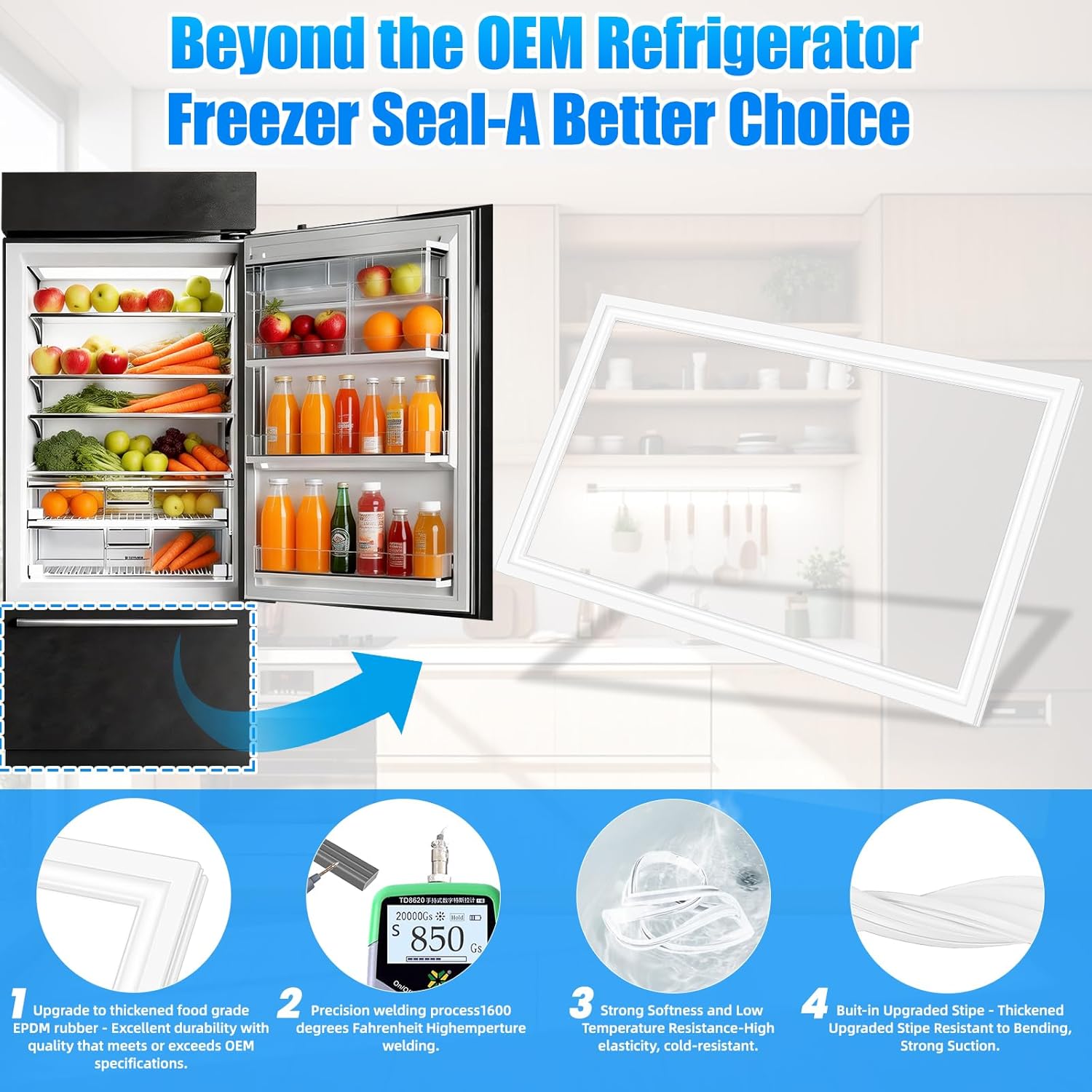 Upgraded 33.39" x 18.03" 7010592 Refrigerator Freezer Door Gasket Replacement Compatible with Sub-Zero Freezer Part 550,650,650-2,650-3,650RG Freezer Door Seal Replace SZO592 7042262 3211110 White