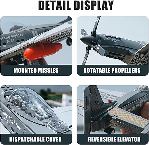 Miniatura 6 de Gonli P-51 Mustang Fighter Jets Juego de bloques de construcción de 258 piezas Bomber Avión Juguetes de Construcción WW2 Avión Regalos para Adultos