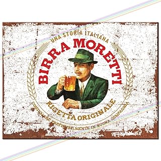 Metal Signs - BIRRA MORETTI Logo. Man Cave Tin Metal Sign Hanging Wall Plaque Kitchen Shed Garage. Small (15cm x 10cm)