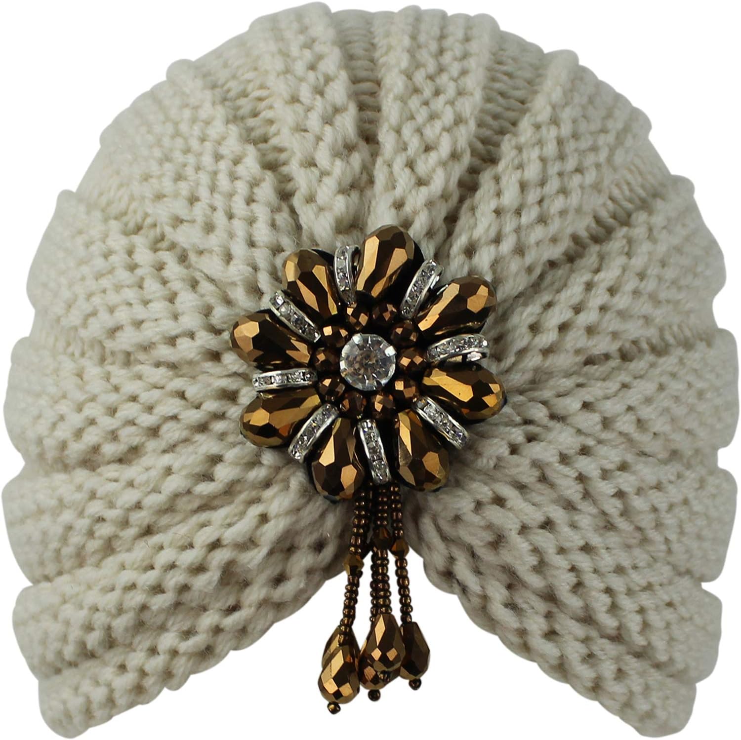 Winter Knit Beaded Dangle Turban Head Wrap