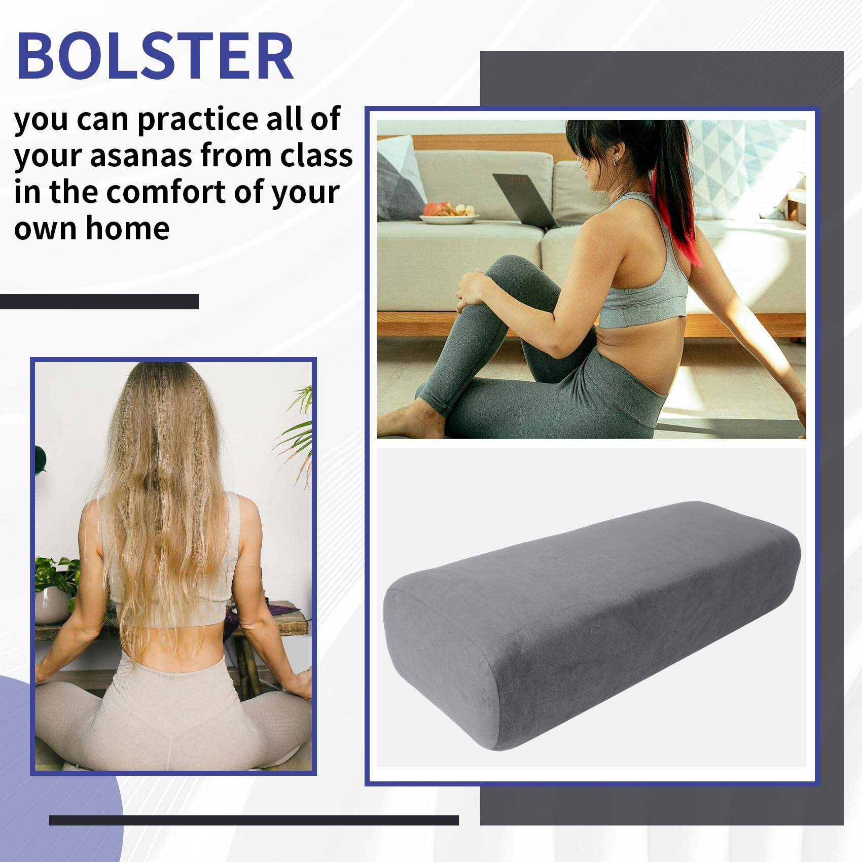 Yoga Bolster Kissen für Meditation und UnterstüTzung-Rechteckiges Yoga Kissen Yoga ZubehöR Aus der Maschine Waschbar