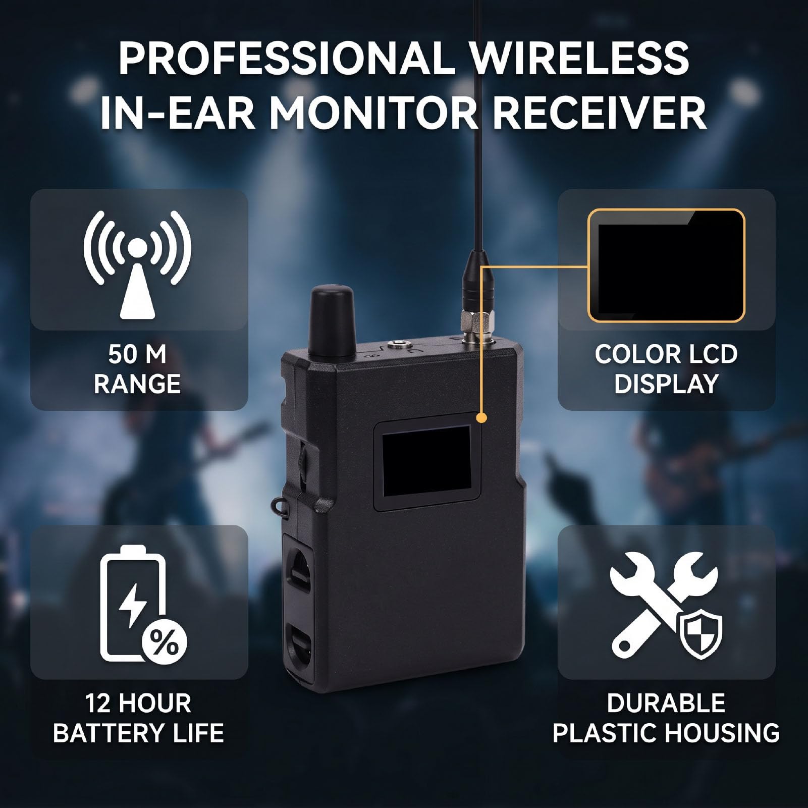 Cuifati Bezprzewodowy Odbiornik IEM 560-596 MHz, Kolorowy Ekran LCD do