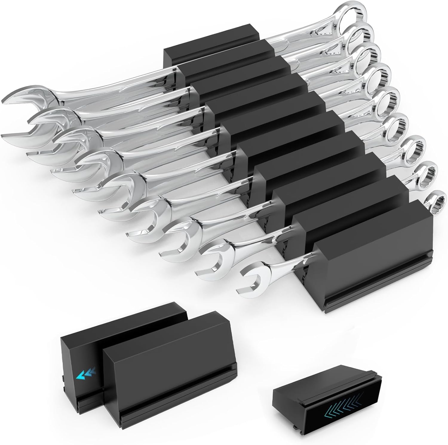 Modular Wrench Organizer Wrench Holder - Wrench Tool Organizers for Tool Drawer Storage, Wrench Storage Set with Metric & SAE Label, Wrench Rack Tool Gift for Professional Mechanics Men, Black