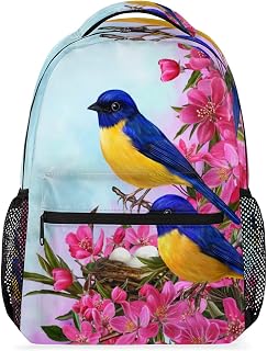 Mochila Robin Bird Flower, mochila para computador e laptop, mochila de grande capacidade com alça de ombro ajustável, viagem, caminhadas, acampamento, mochila casual para adulto/mulheres/homens/meninos/meninas, Multi