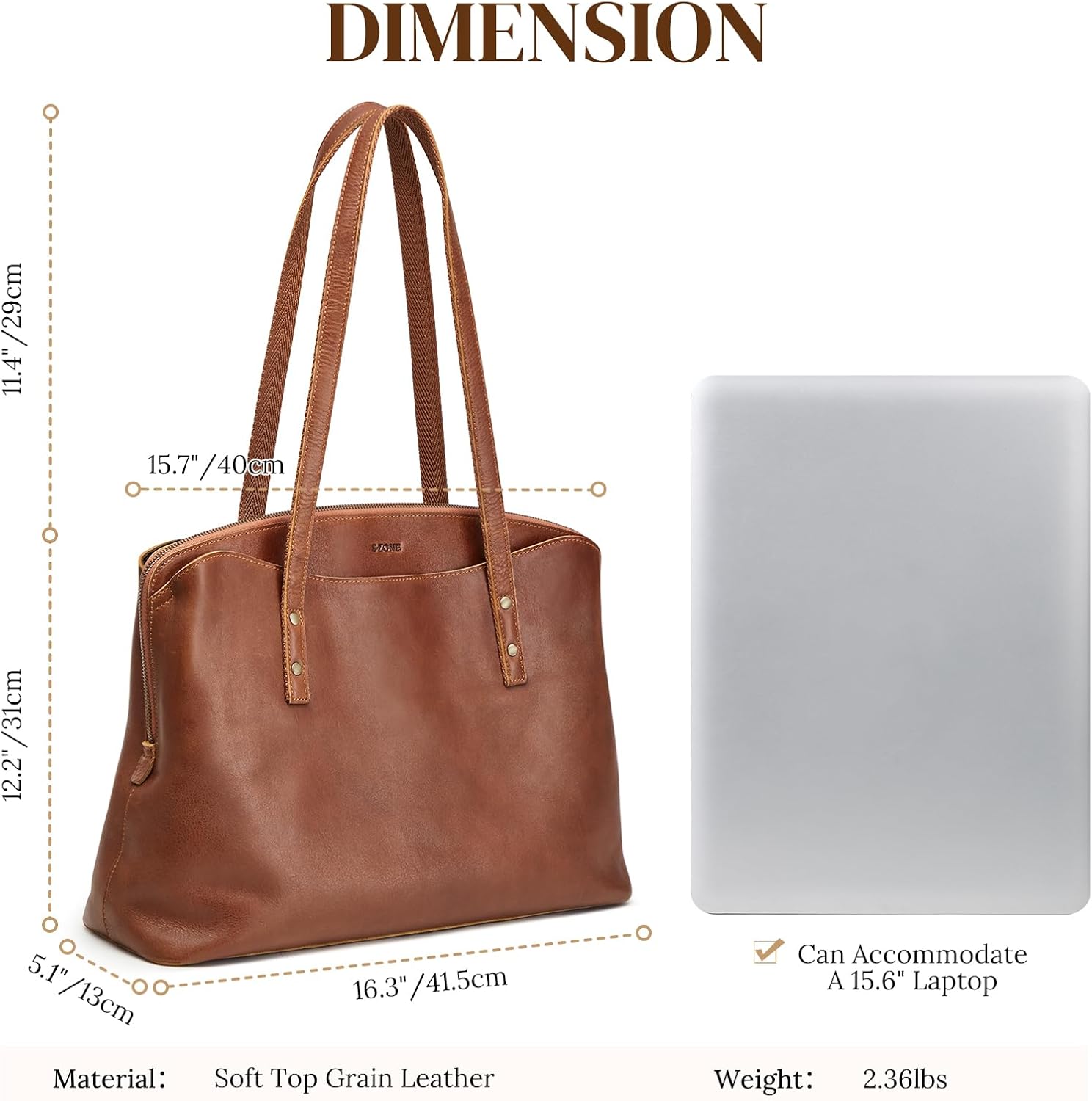 S-ZONE Leather Tote Bag for Women Large Capacity Work Shoulder Handbags Purses - Image 4