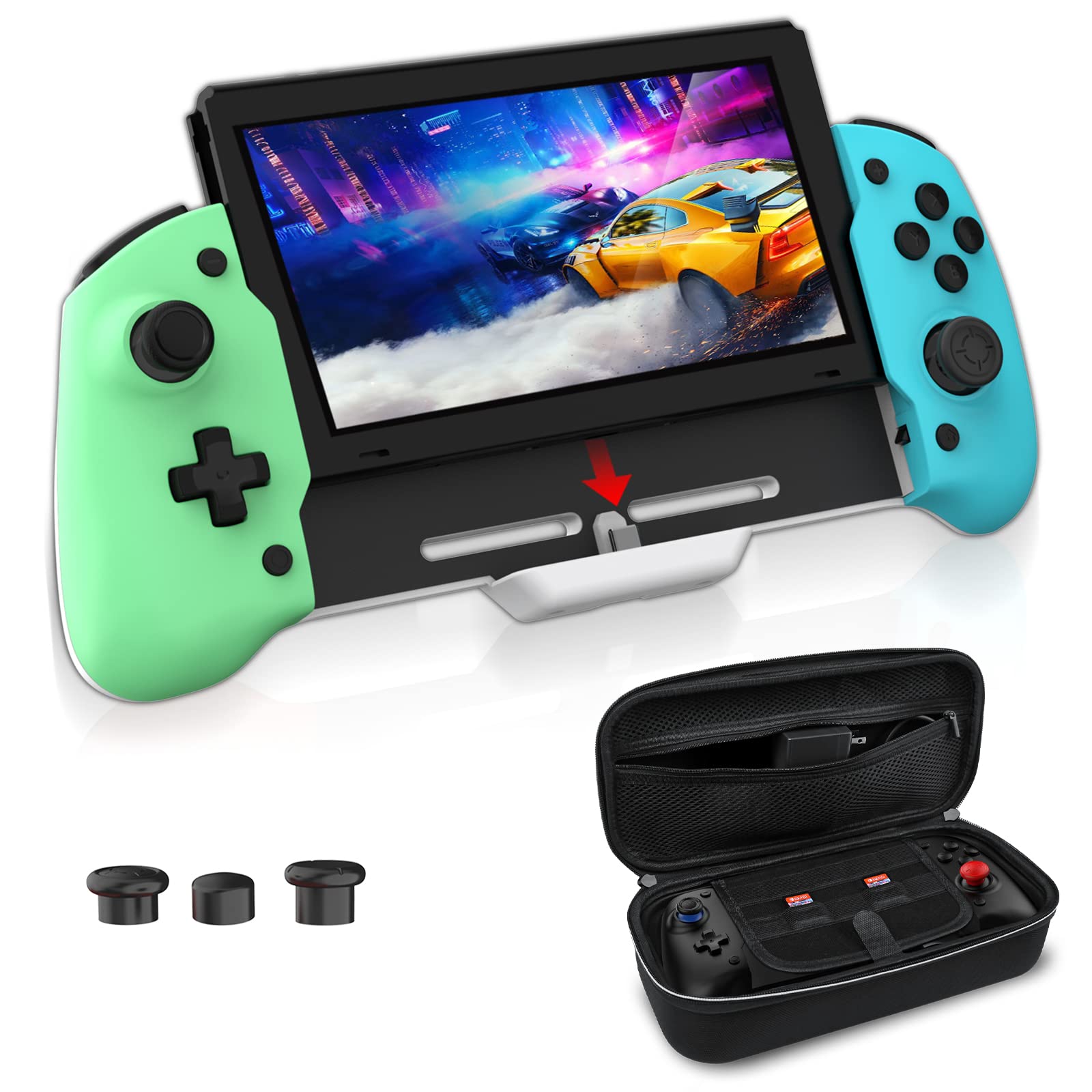 Photo 1 of NexiGo Switch Accessories Essential Kit, Ergonomic Controller (Island Village) with 6-Axis Gyro and Dual Motor Vibration for Nintendo Switch, Game Storage Case with 10 Game Card Holders