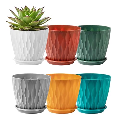 FaithLand 6-Pack 6-Inch Plastic Plant Pots with Saucers | Thickened