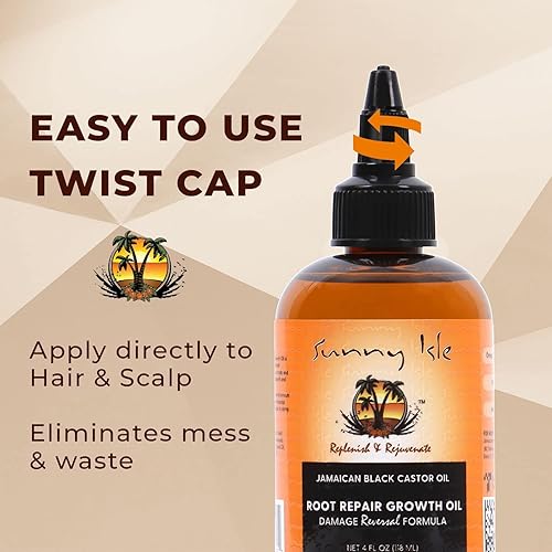 Miniatura 4 de Sunny Isle Aceite de ricino negro jamaicano para reparación de raíces de 4 onzas | Fórmula de reversión de daños | Nutre los folículos pilosos |