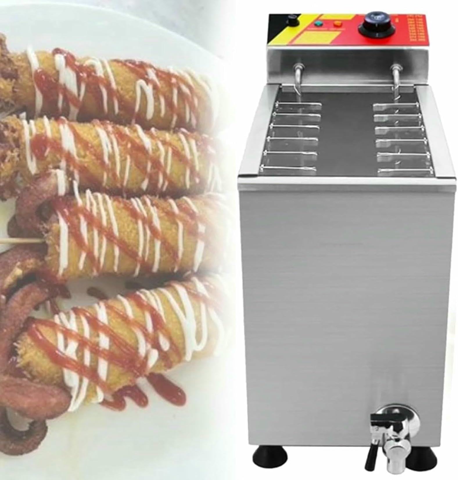 Máquina De Freidora Automática Hot Dog Machine, Máquina De Frito De Perros Calientes De Queso De 3000W con Temperatura Ajustable, para Comedor ~/