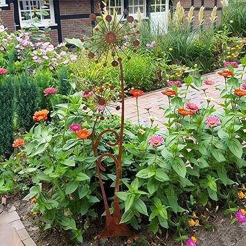 Metal Garden Ornaments, Rustic Iron Garden Stake With Dandelion Silhouette, Antique Metal Plant Decoration For Flower Beds Patio Outdoor Yard(A)