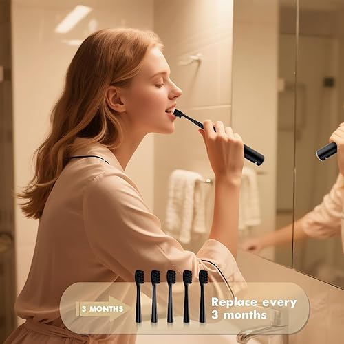 Miniatura 3 de Cepillo de dientes eléctrico Sonic para adultos, negro, 5 modos, 8 cabezales de cepillo, 2 fundas de viaje, recargable, IPX7 impermeable